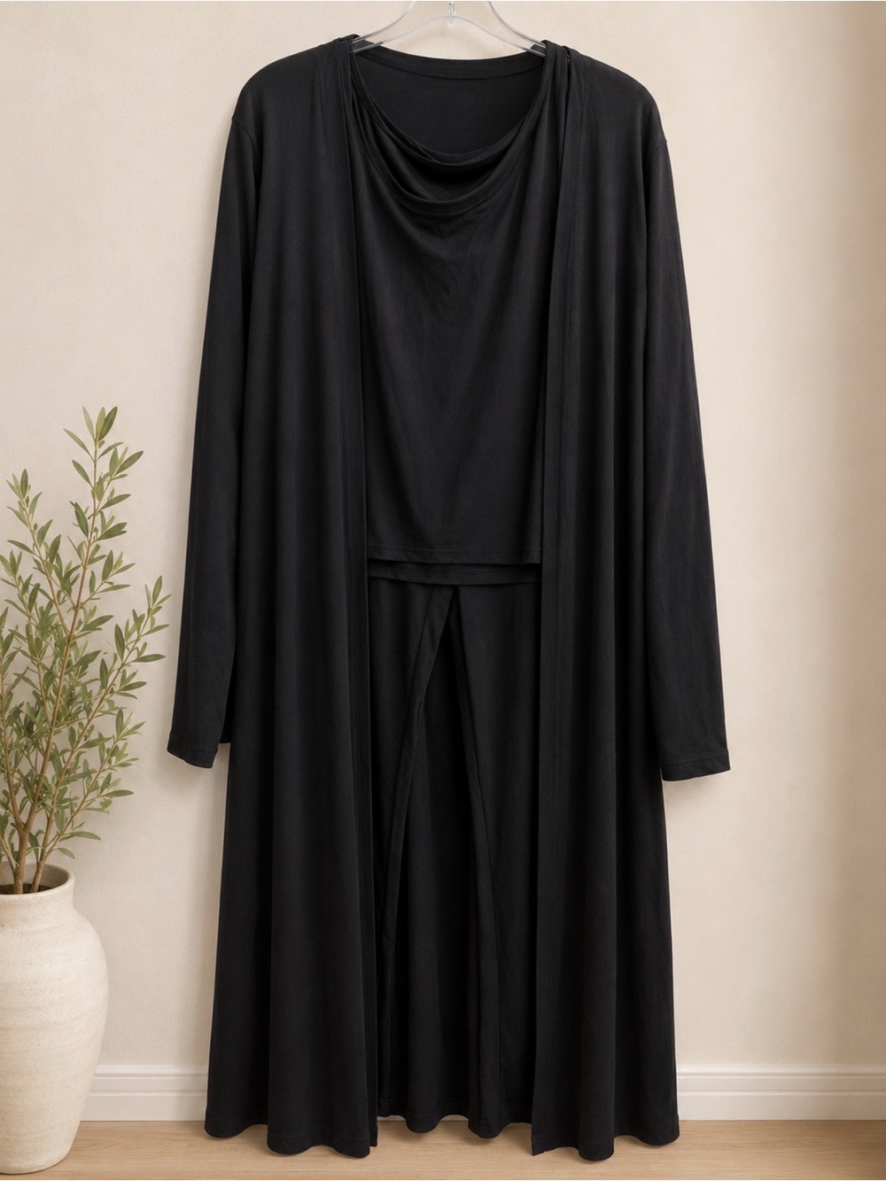 3 pcs Black Straight-Leg Trousers Women's with Draped Cardigan & Top 2X NWOT